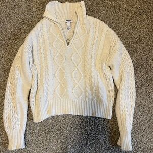 White quarter zip knit sweater